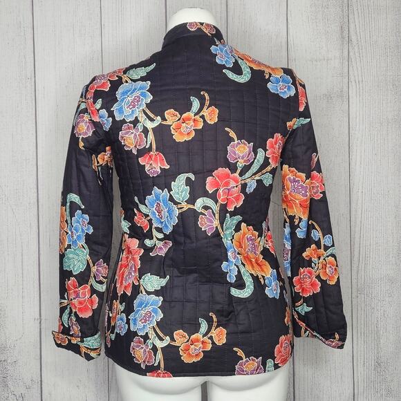 VTG 70s TWO POTATO Black Floral Boho Asian Quilted Jacket, sz 11/12 - Picture 4 of 6